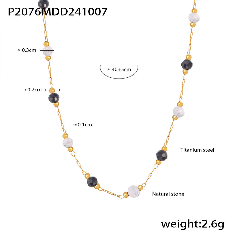 Blue gold natural stone handmade beaded collarbone necklace double-layer stacked titanium steel PVD plated real gold jewelry spot 99