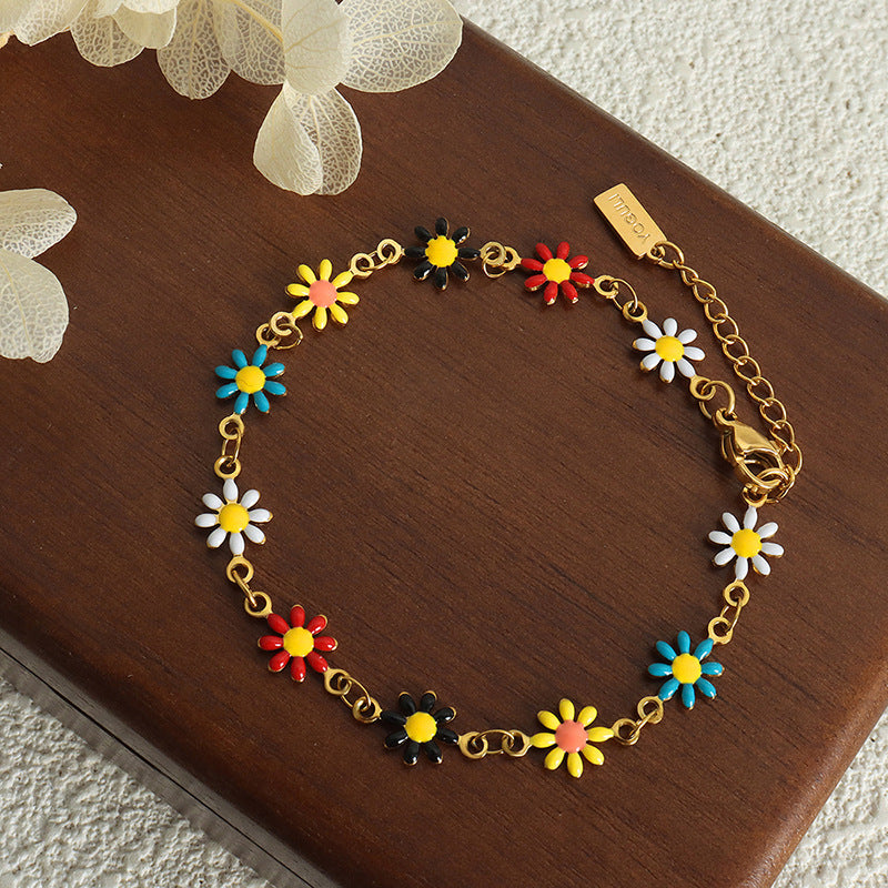 New niche personalized dopamine dripping oil small daisy chain design simple and versatile titanium steel gold-plated jewelry