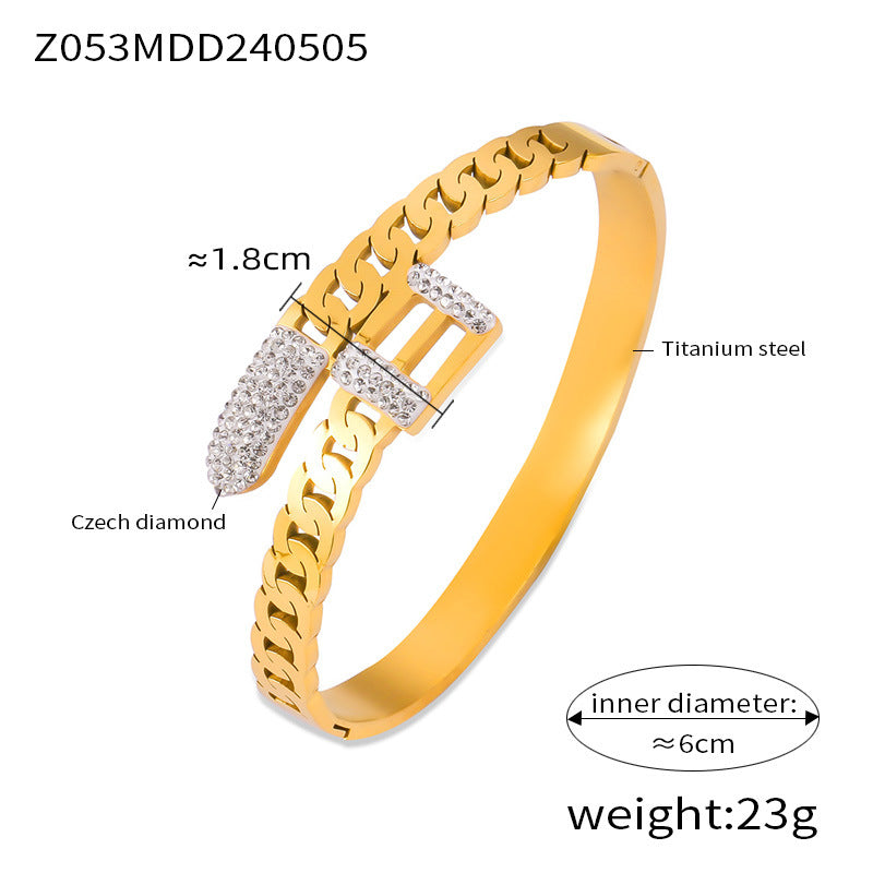 Simple personality niche geometric chain modeling jewelry hollow diamond design titanium steel gold-plated bracelet pp