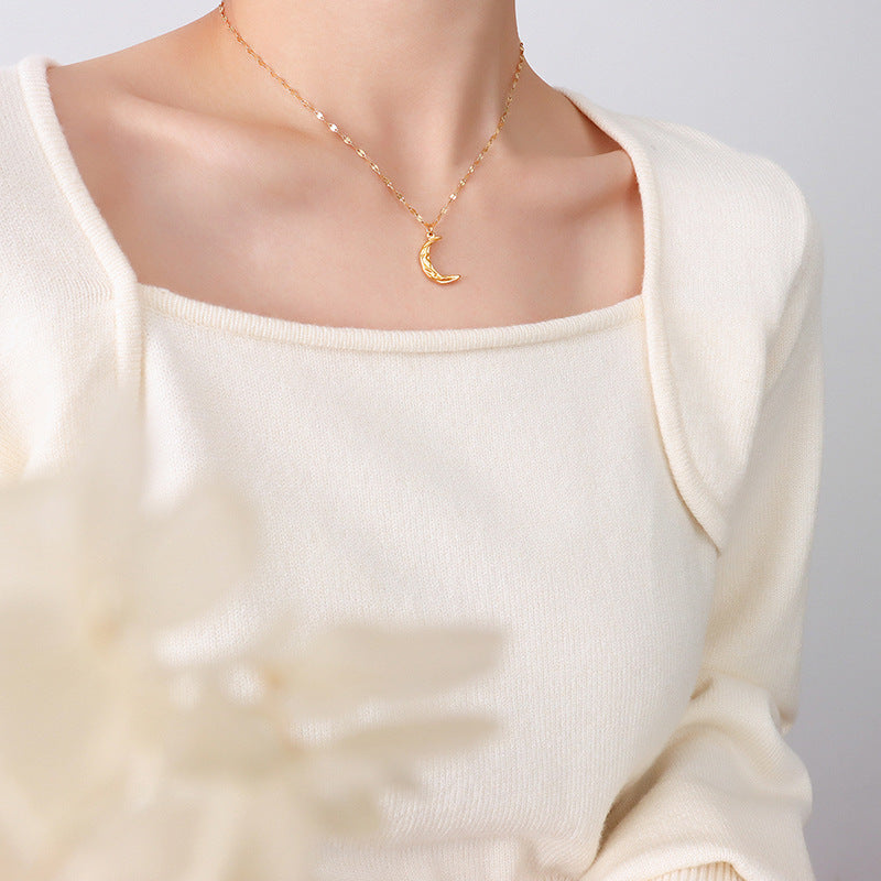Cold wind chocker light luxury beating moon necklace, titanium steel plated 18K gold collarbone women's neck chain