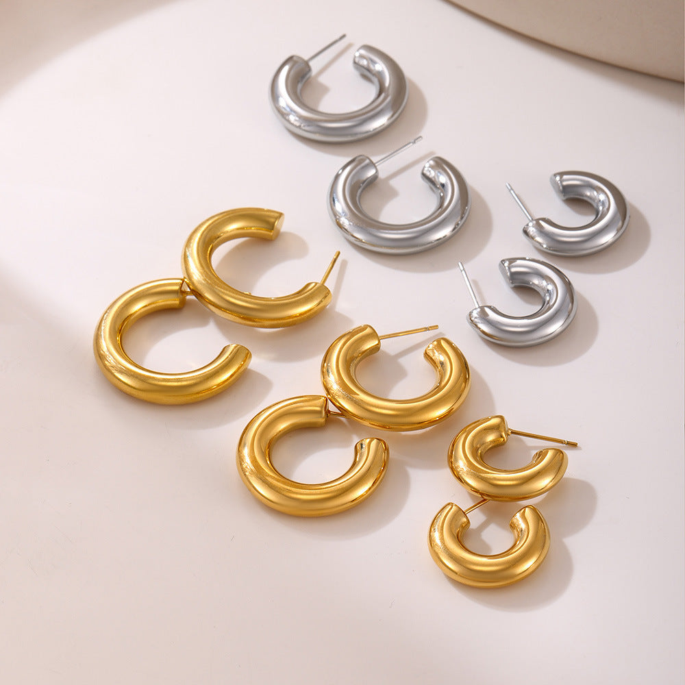 Elegant minimalist C-shaped earrings French plated 18K gold temperament ring glossy earrings earrings