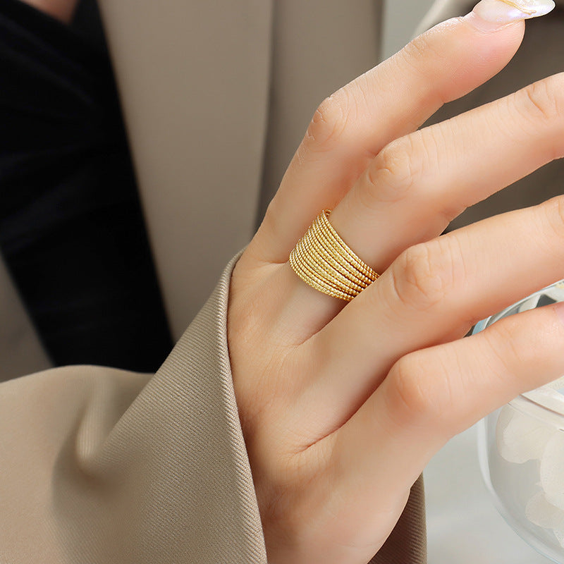 Open Geometric Fashion Non-fading Multi-layer Lines Semicircular Ring Women's Copper Gold-plated Jewelry 99