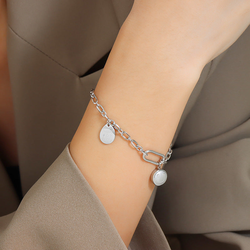 Smiley face square oval block Little Prince pendant bracelet titanium steel plated 18K gold jewelry wholesale E19199