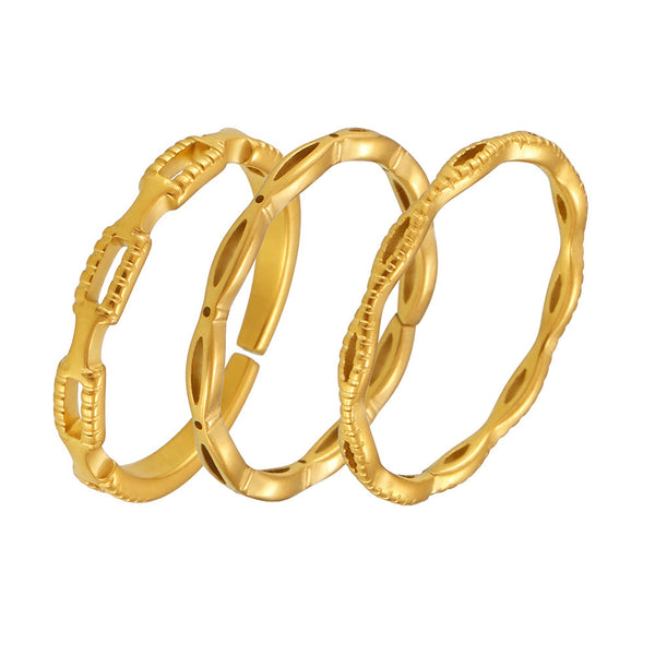 Interlocking ring women's stainless steel gold-plated fashion versatile hollow open ring niche jewelry pp