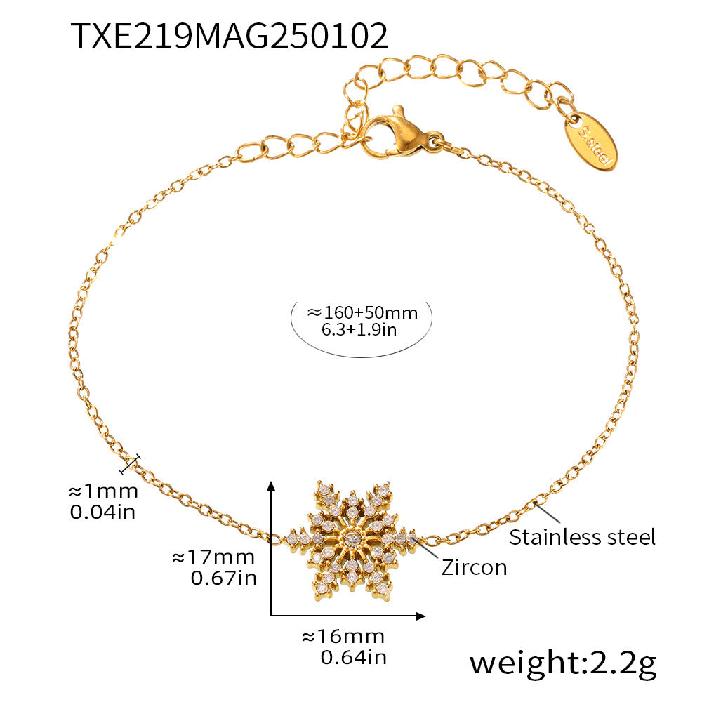 Christmas CNC zircon snowflake super flash bracelet titanium steel PVD electroplated 18K real gold jewelry non-fading female