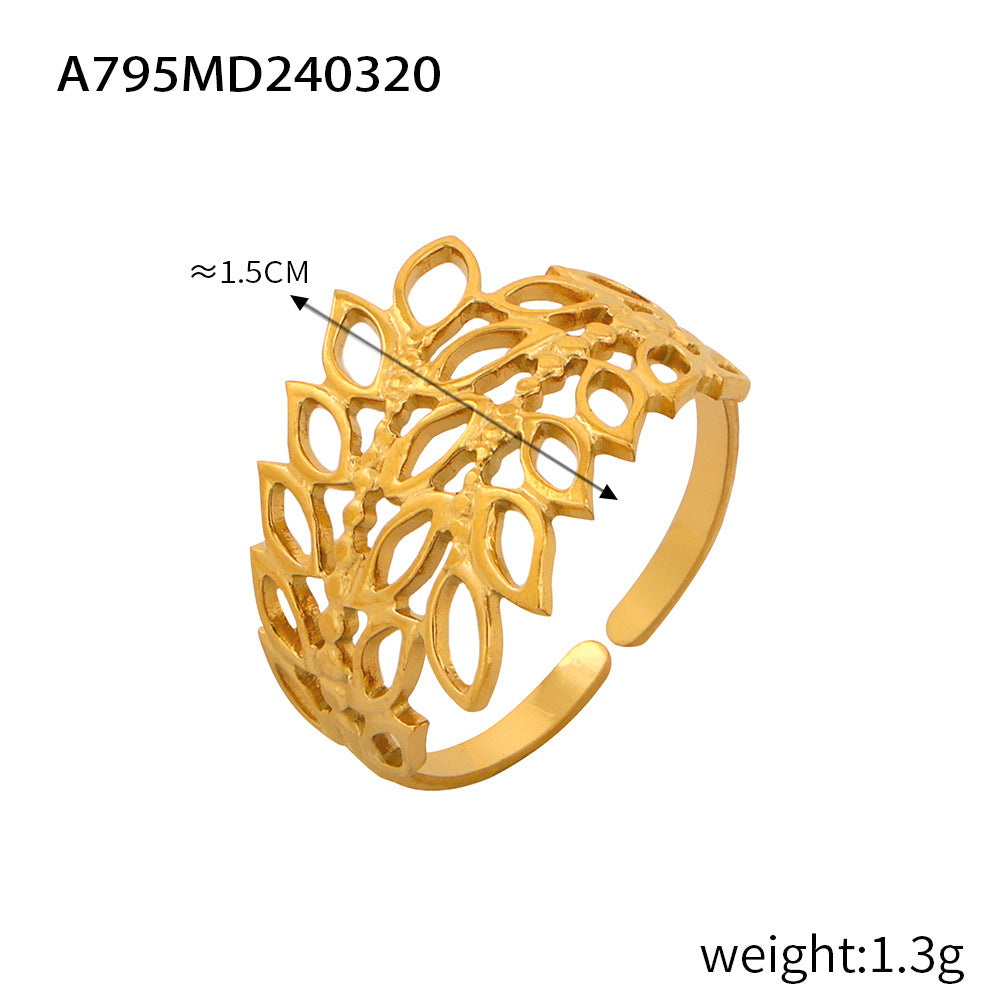 Fashion commuter simple geometric jewelry hollow multi-layer texture splicing design sense index finger ring titanium steel open ring