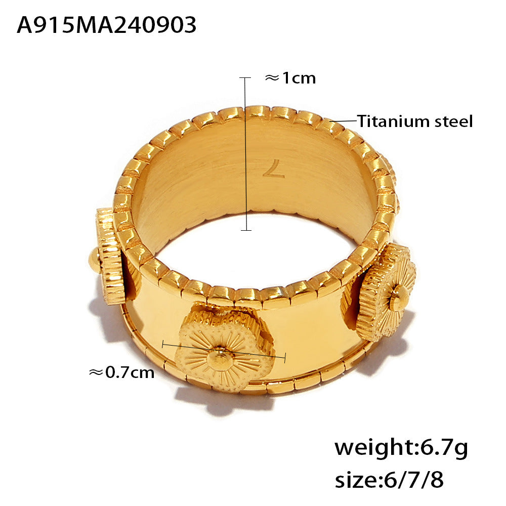 Embossed flower bracelet kaleidoscope ring titanium steel 18k gold niche exquisite temperament jewelry set wholesale