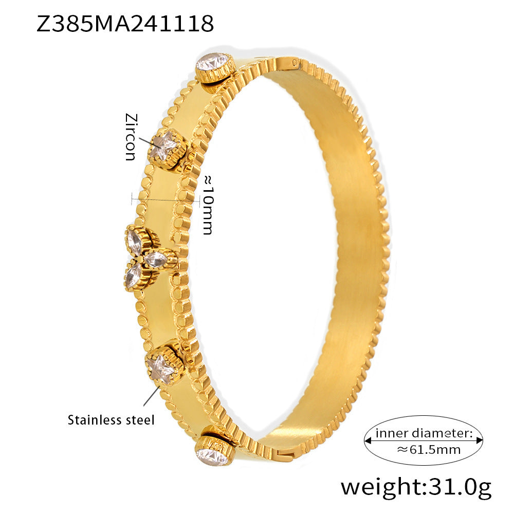 Stainless steel bracelet flower inlaid zircon Czech glass buckle gear bracelet combination hot spot