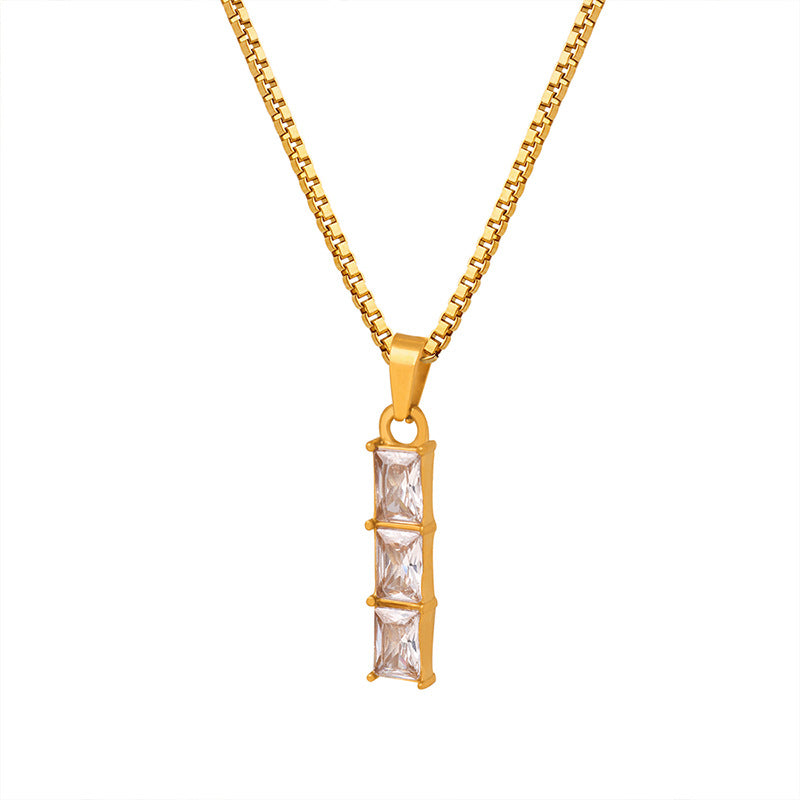 Titanium steel box chain personalized niche summer new Valentine's Day crystal stone pendant gold-plated necklace women's jewelry