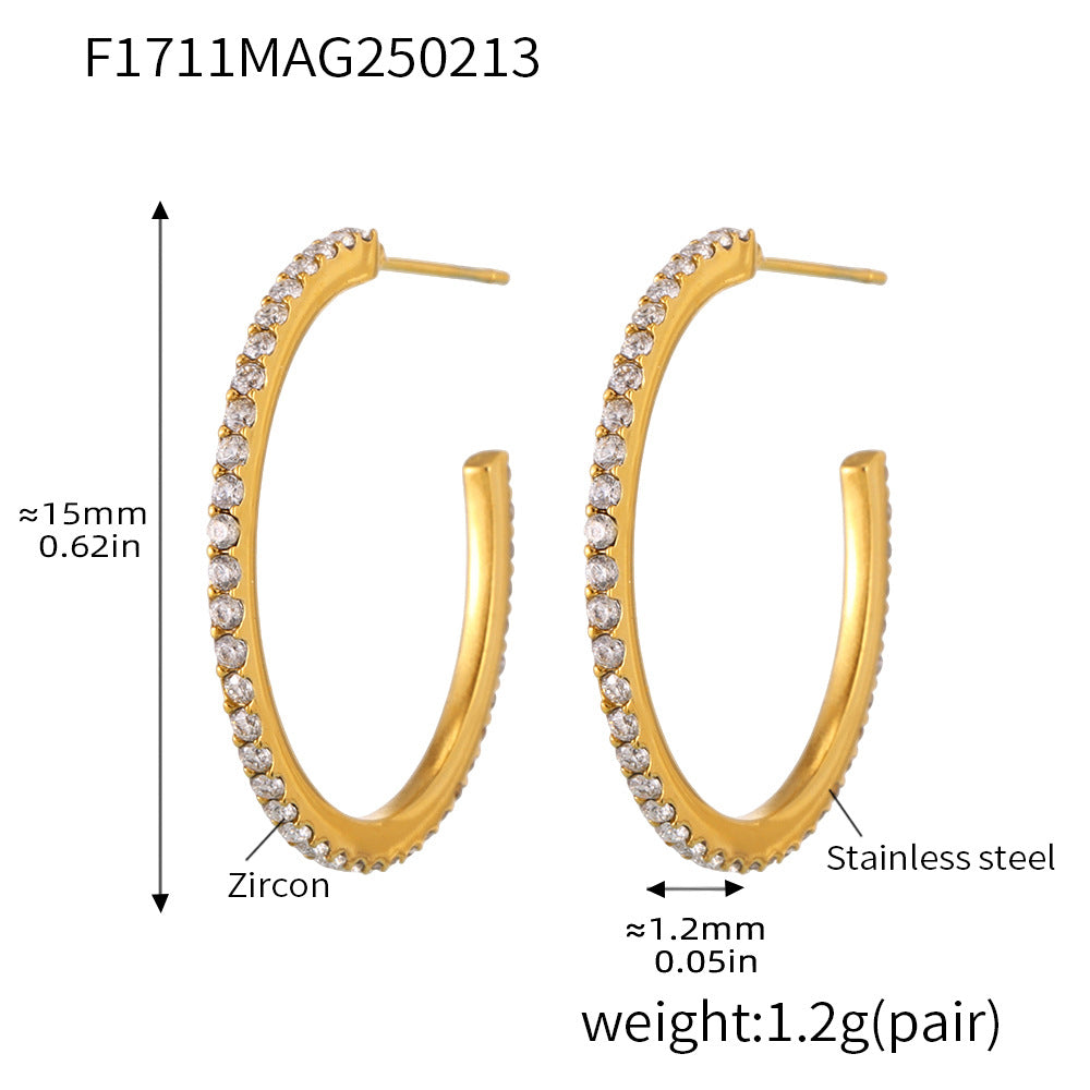 Fine titanium steel inlaid zircon earrings fashion light luxury personalized temperament earrings spot wholesale