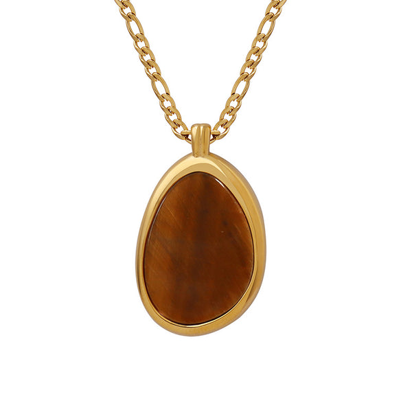 Exaggerated water drop-shaped large pendant inlaid with natural tiger's eye stone necklace texture Hepburn style temperament jewelry wholesale