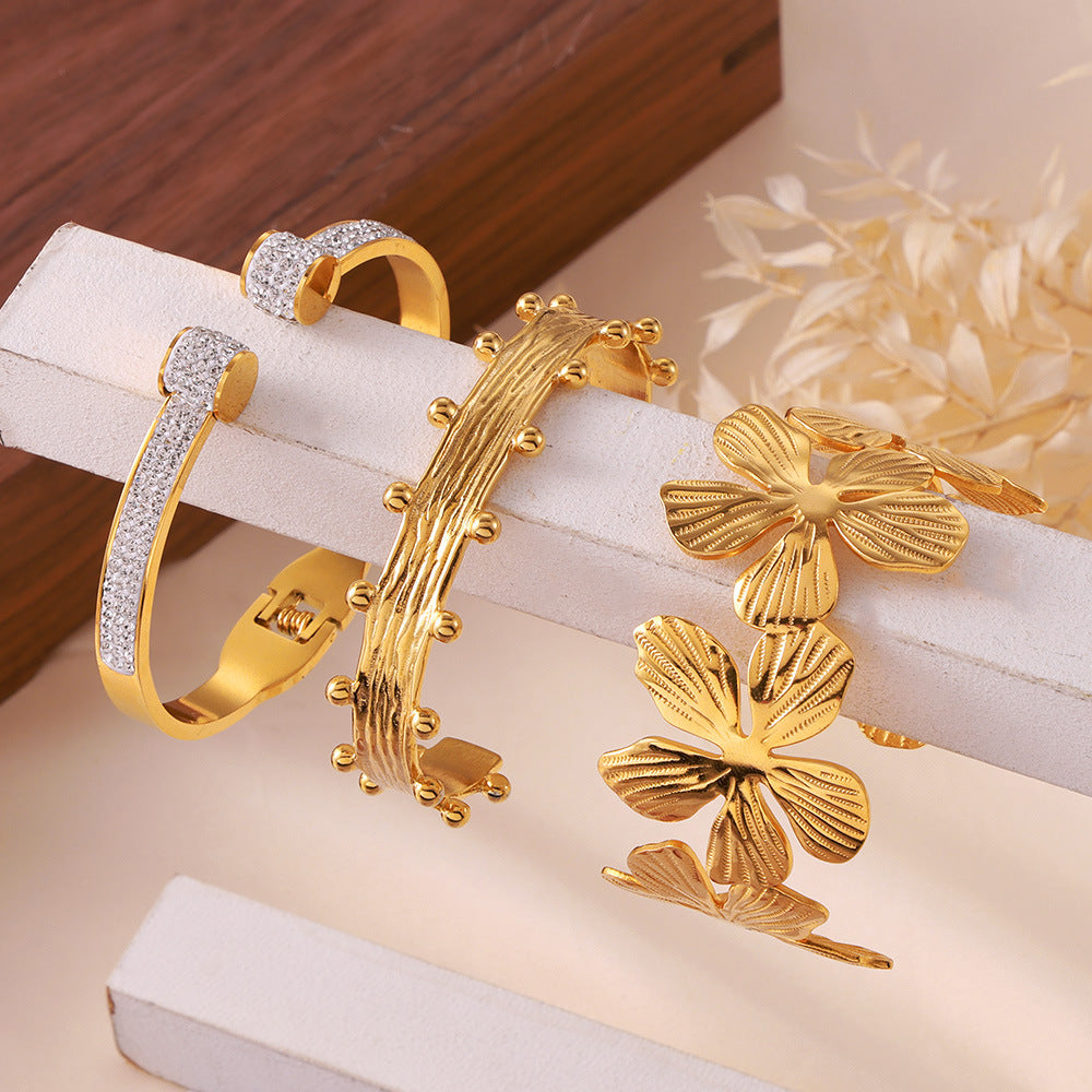 New fashion titanium steel 18K gold open bracelet geometric fold texture design sense fashion jewelry wholesale