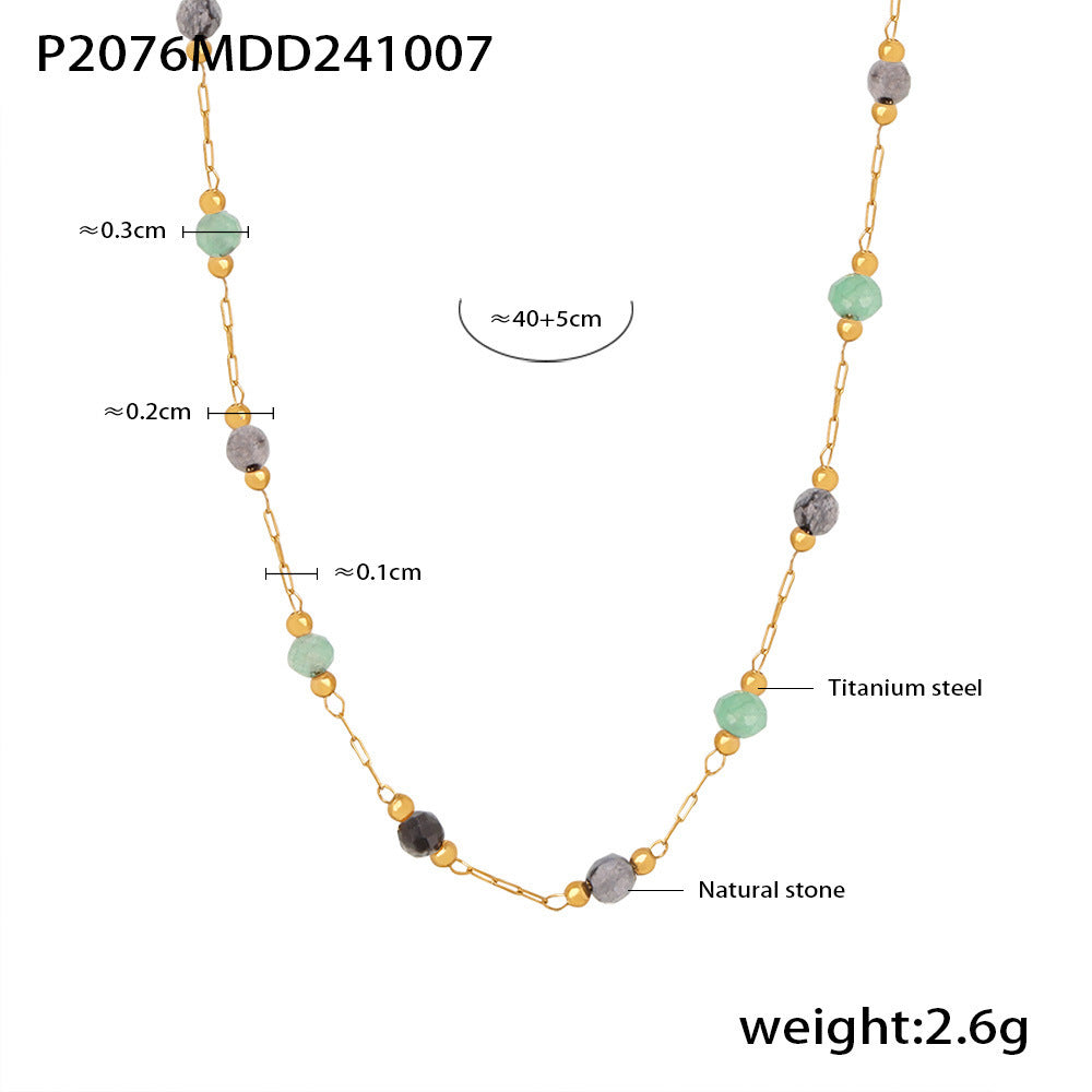 Blue gold natural stone handmade beaded collarbone necklace double-layer stacked titanium steel PVD plated real gold jewelry spot 99
