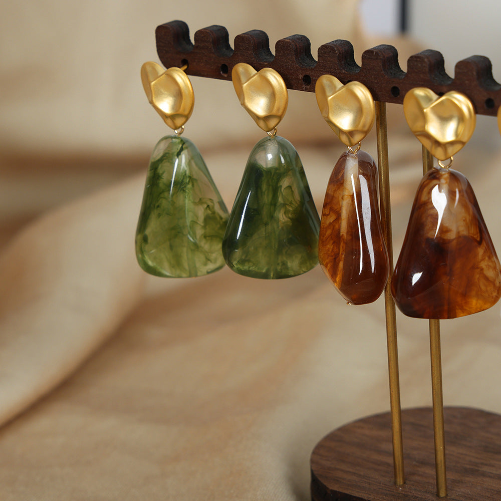 New retro court style new stud earrings resin pendant geometric smudge earrings jewelry women
