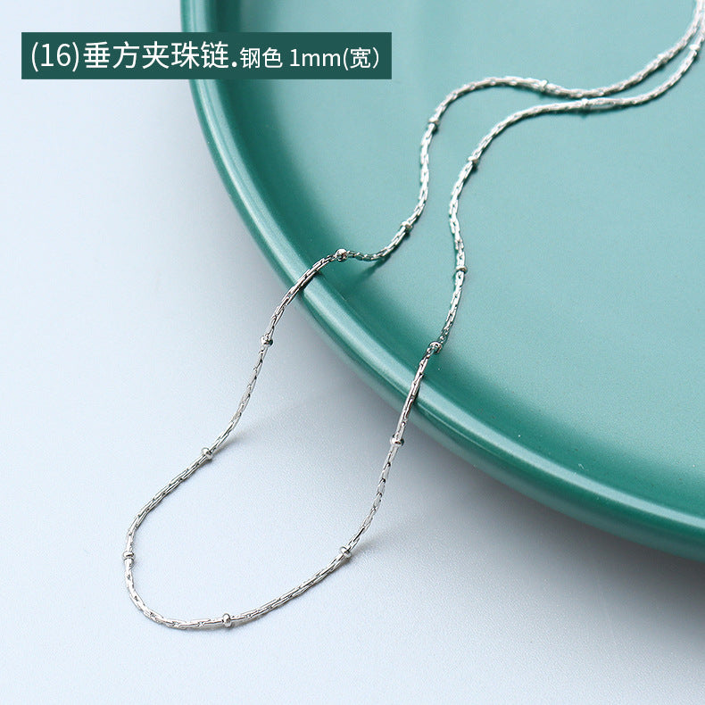 Cross chain Snake bone chain Twist chain Box chain Variety necklace Women's titanium steel plated 18K gold plain chain Clavicle chain jewelry 99