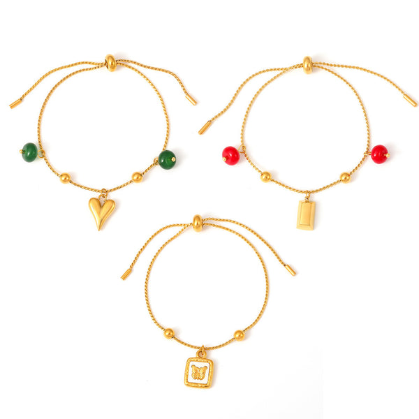 Hot-selling round bead agate geometric element pendant bracelet niche design plated 18k gold love jewelry women pp