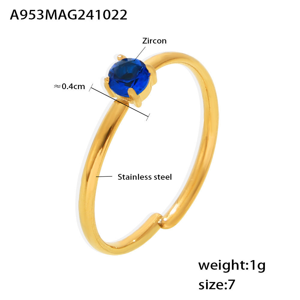 Single-claw zircon ring PVD electroplated stainless steel opening adjustment light luxury index finger ring spot 99