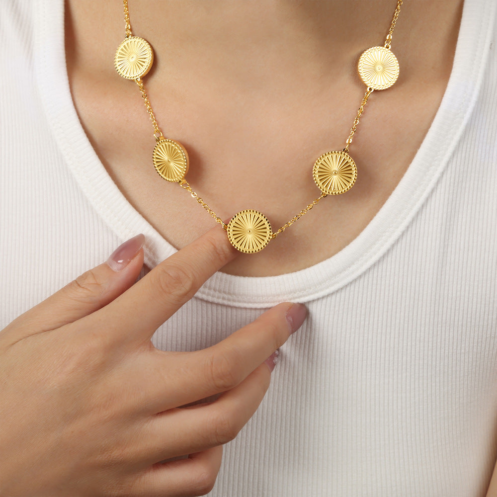 New high-end fashion versatile simple personality titanium steel gold-plated round brand pendant necklace bracelet