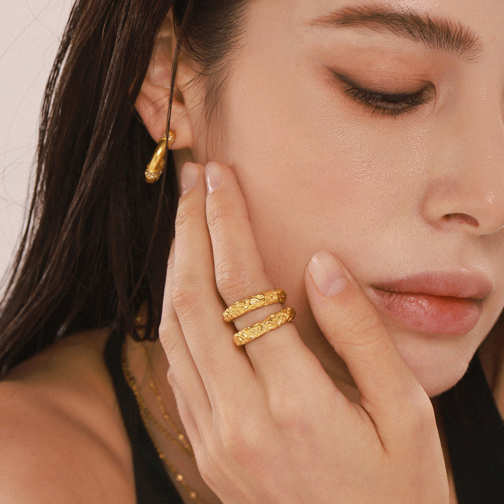 Cold wind irregular karst ring female simple titanium steel plated 18k gold jewelry ring wholesale 99