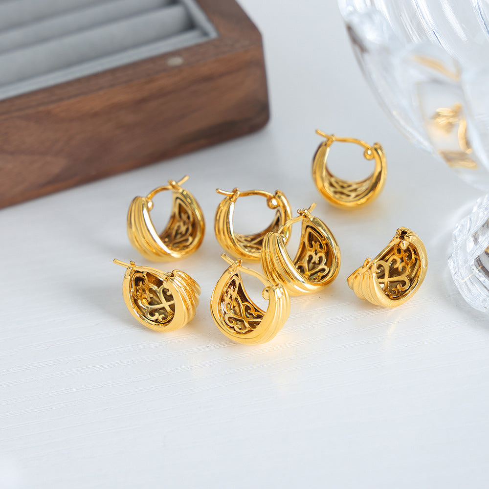 New retro high-end fashion temperament U-shaped earrings titanium steel plated 18K gold earrings jewelry women