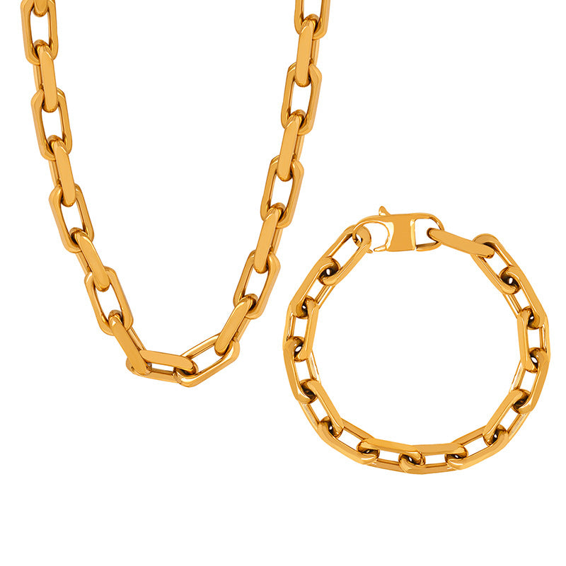 Cuban thick chain hip-hop bracelet necklace trendy versatile personality stainless steel neutral men's and women's same jewelry set