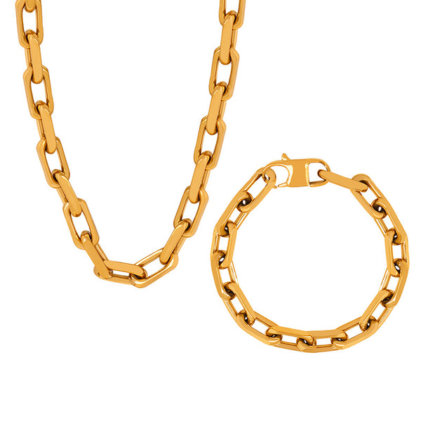 Cuban thick chain hip-hop bracelet necklace trendy versatile personality stainless steel neutral men's and women's same jewelry set