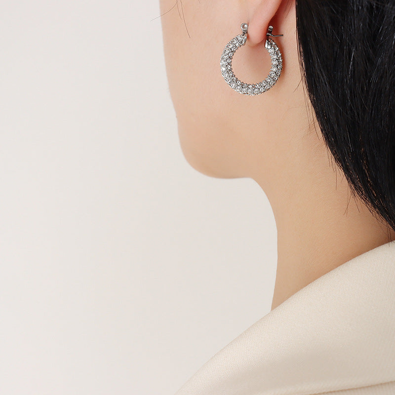 Fashion celebrity niche does not fade light luxury design U-shaped full diamond earrings temperament personality trend ear jewelry 99