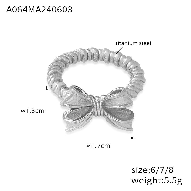 Stylish and simple personalized bow design ring geometric twist ring titanium steel gold-plated versatile index finger ring