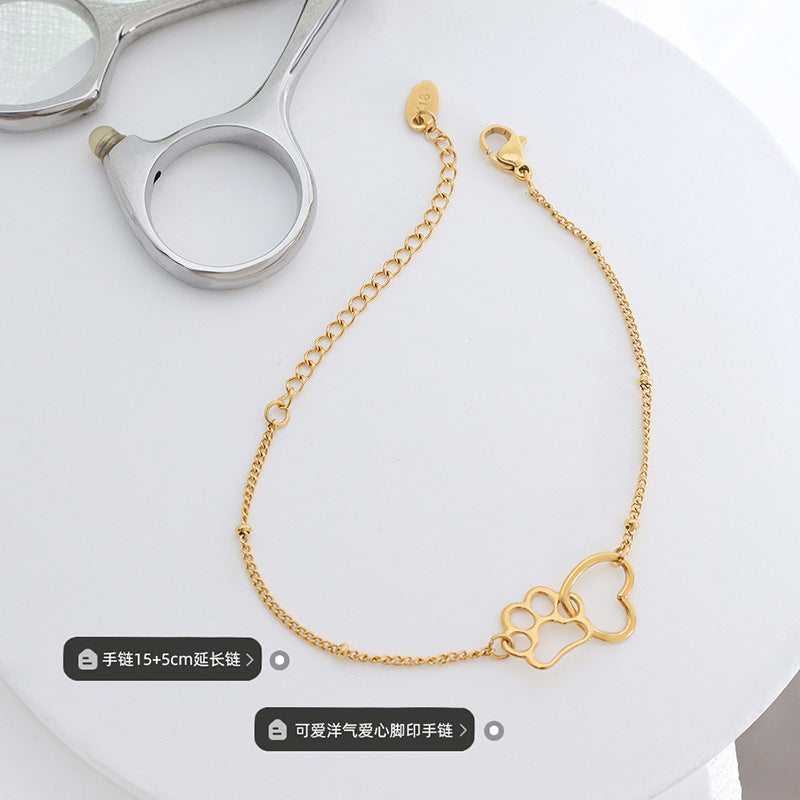18K gold plated cute foreign style love footprint bracelet, campus little girl titanium steel bracelet jewelry bracelet E014