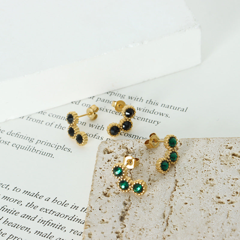 Creative fashion light luxury inlaid zircon stud earrings niche design sense Internet celebrity same fashion versatile gold-plated earrings pp