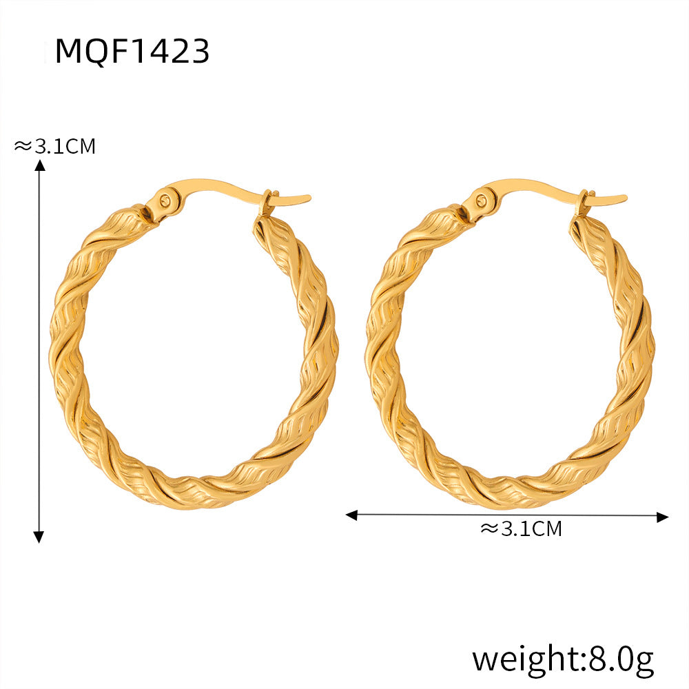 New fashion simple cold wind niche design titanium steel gold-plated twist pattern exaggerated earrings jewelry wholesale 99