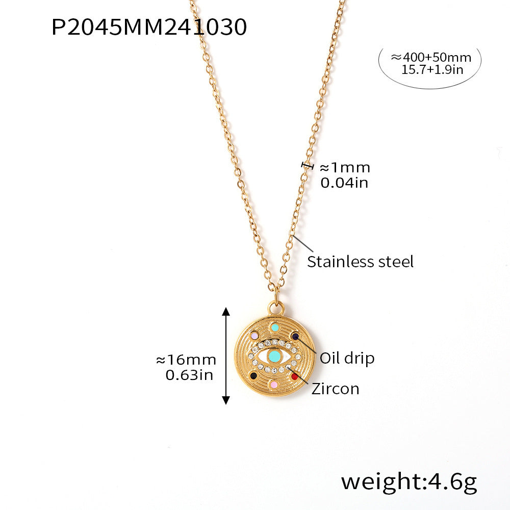 Devil's Eye Zircon Necklace Ring Creative Trend Titanium Steel 18K Electroplating Real Gold Color Retaining Spot Jewelry