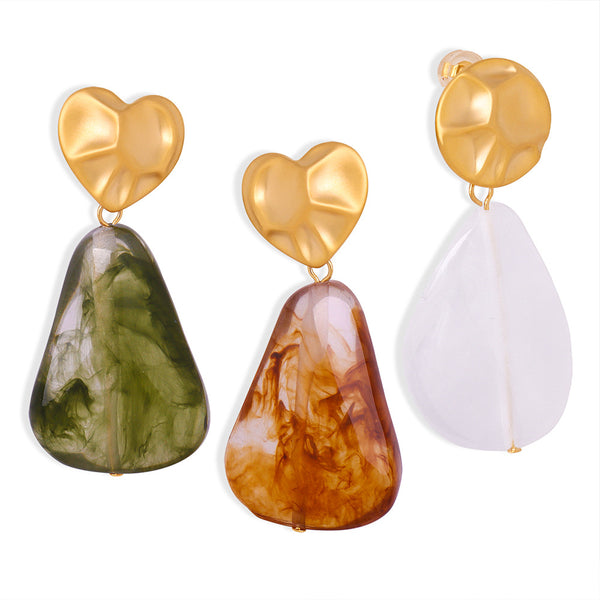 New retro court style new stud earrings resin pendant geometric smudge earrings jewelry women
