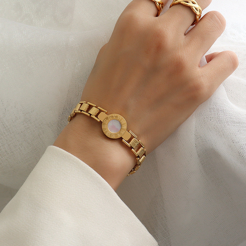 Premium niche Roman numerals watch disc shell bracelet women ins titanium steel gold-plated personalized jewelry 99