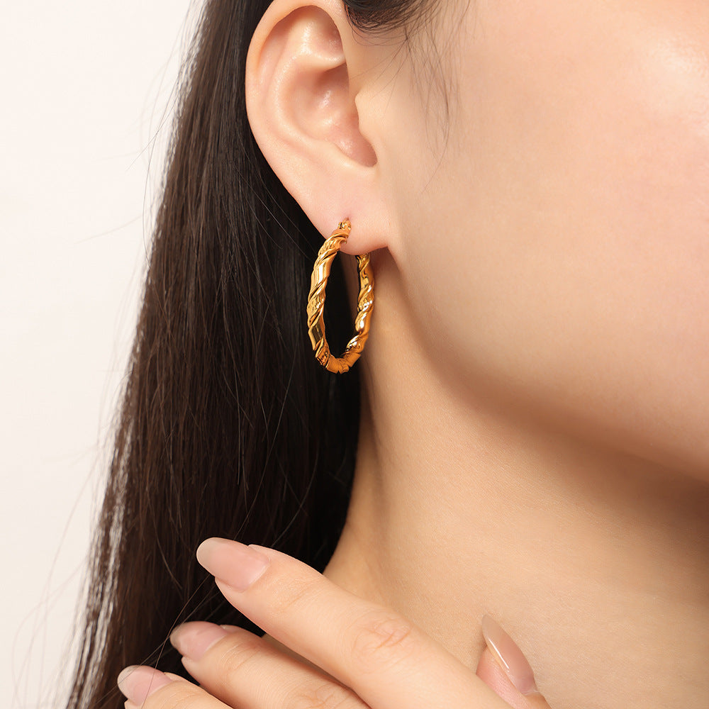 New fashion simple cold wind niche design titanium steel gold-plated twist pattern exaggerated earrings jewelry wholesale 99