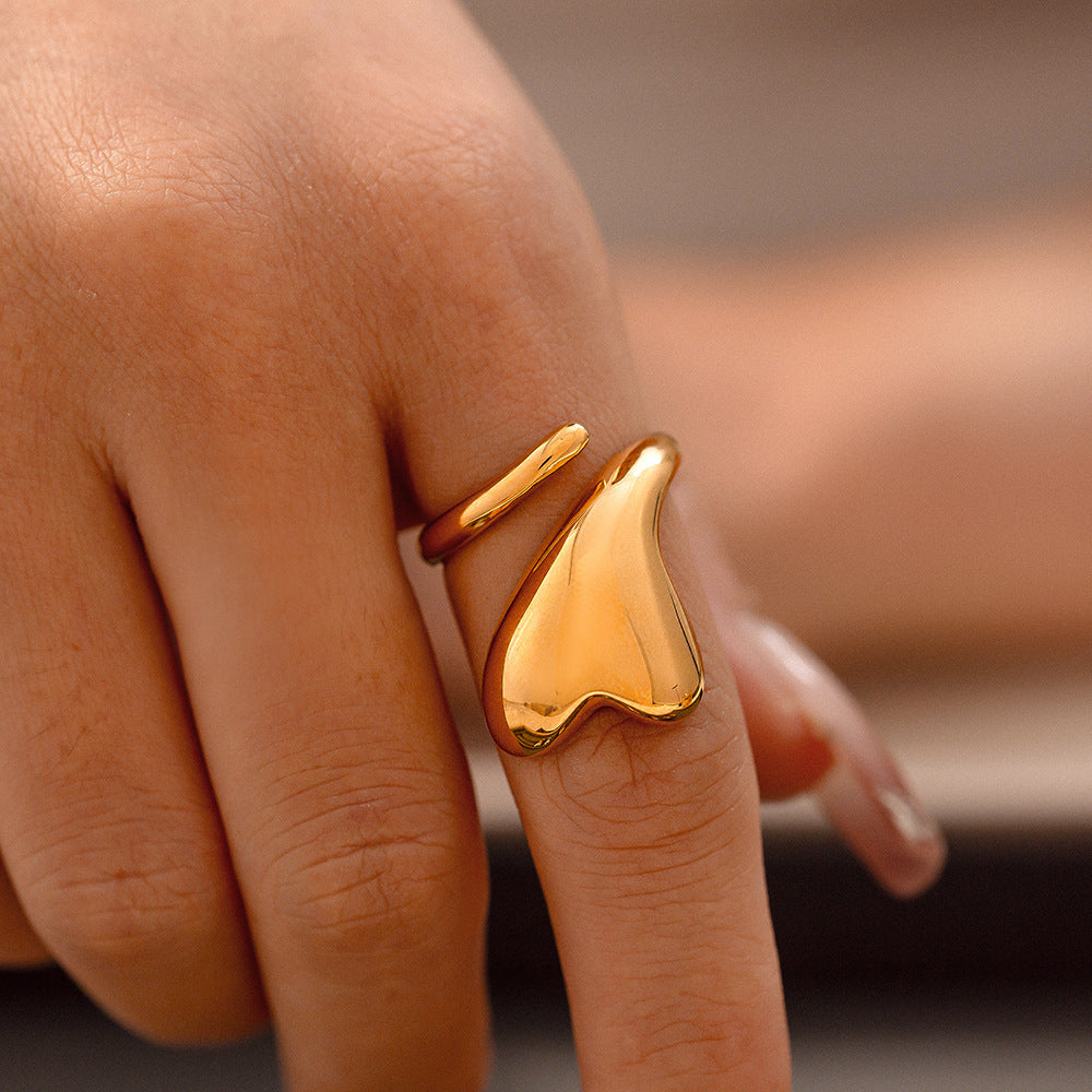 Smooth love winding opening ring niche irregular design titanium steel plated 18k gold ring pp