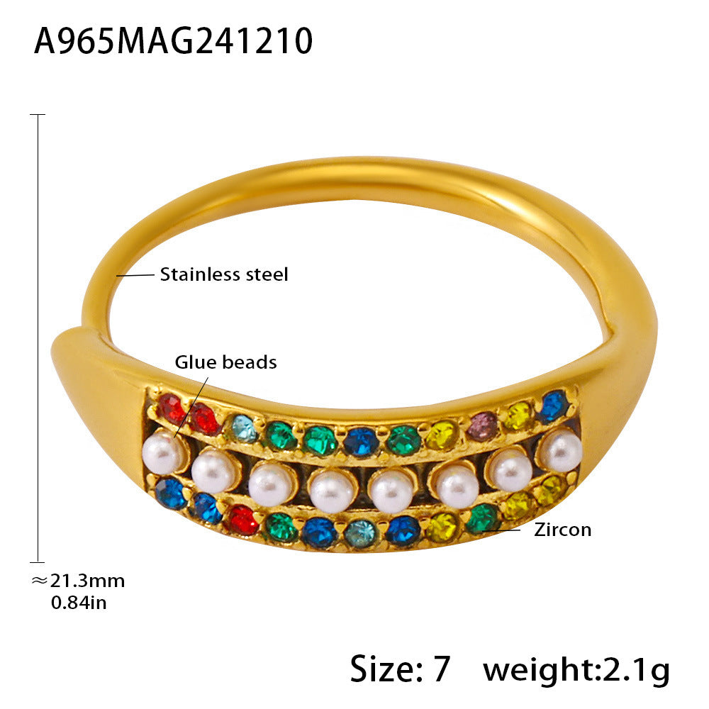 Adjustable exquisite small bead colored zircon side opening index finger ring tail ring stainless steel ring female pp