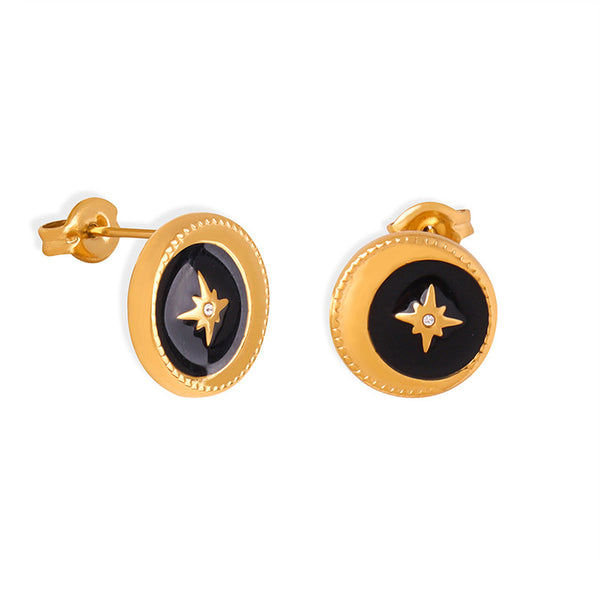 Hexagram earrings lucky compass dripping oil zircon niche design temperament titanium steel stud earrings jewelry women