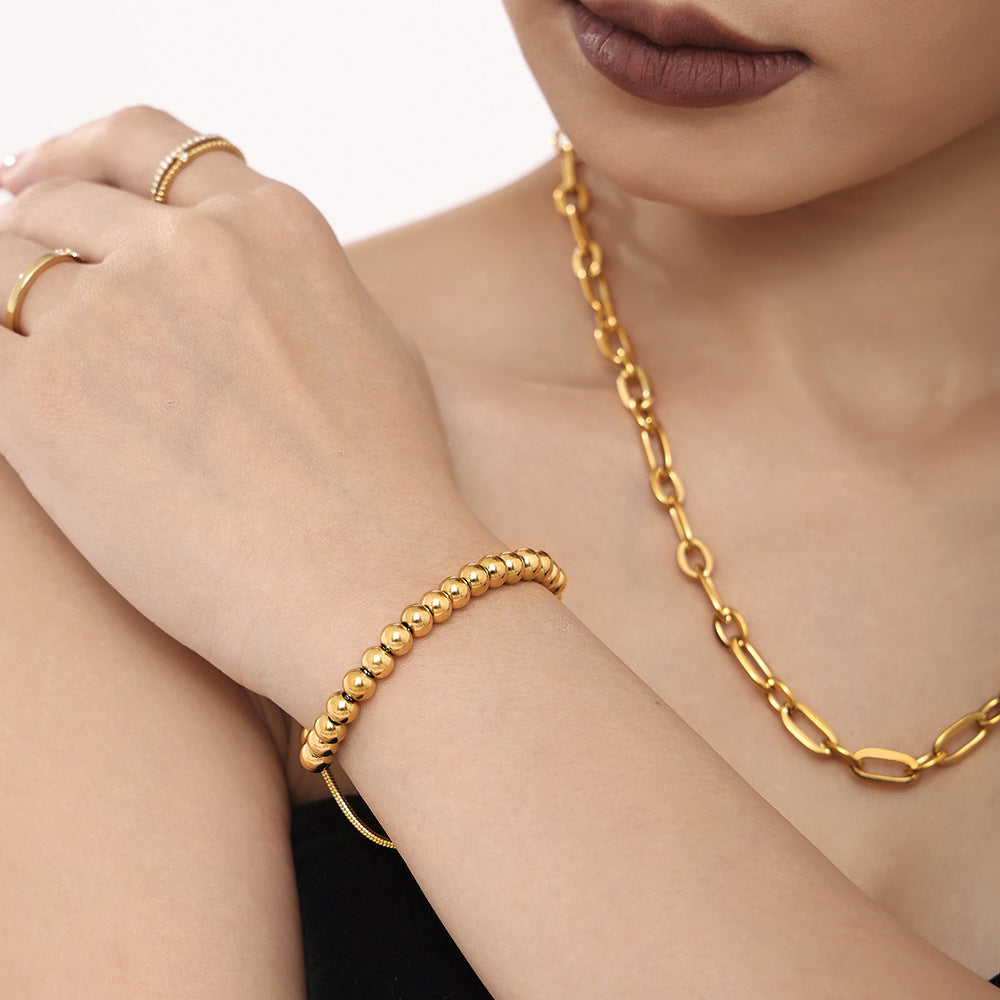 Niche versatile 4mm small steel ball bracelet stainless steel PVD electroplating rich luxury beaded bracelet