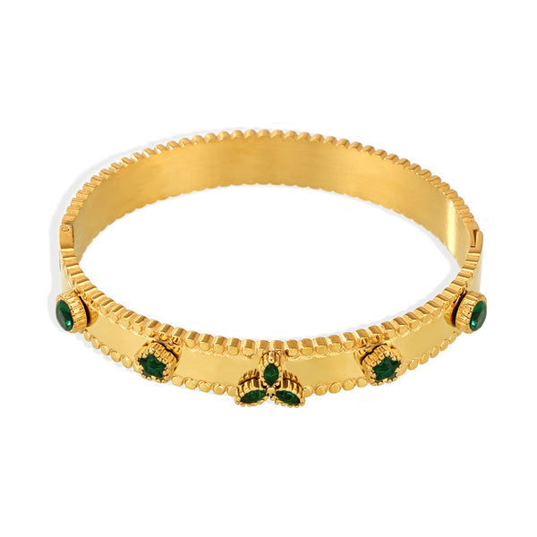 Stainless steel clover zircon bracelet Czech glass flower buckle gear bracelet 18K electroplated real gold pp