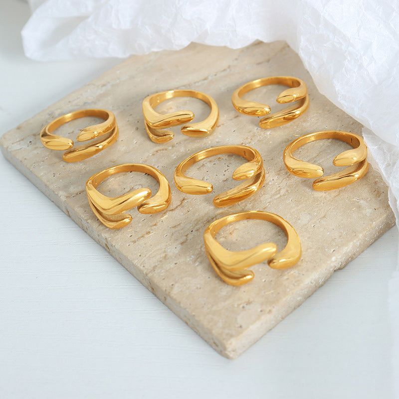 New Irregular Special-shaped Personality Geometric Ring Open Claw Buckle Fashion Gold-plated Titanium Steel Ring Jewelry Women's Wholesale