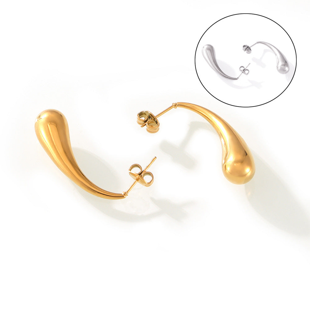 Fashion commuting simple personality long water drop shape earrings temperament elegant niche versatile titanium steel gold-plated stud earrings