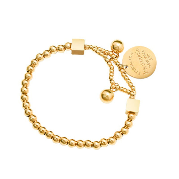 Retro titanium steel bracelet, plated with 18K gold steel ball love round brand elastic line double-layer stacked bracelet hand jewelry