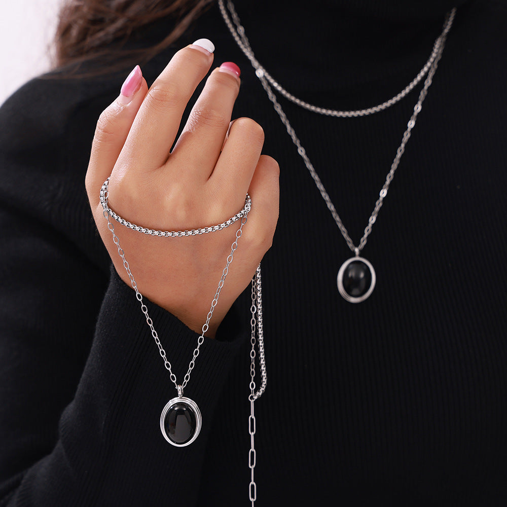 Retro personality simple temperament light luxury jewelry inlay design weight color glaze titanium steel jewelry set
