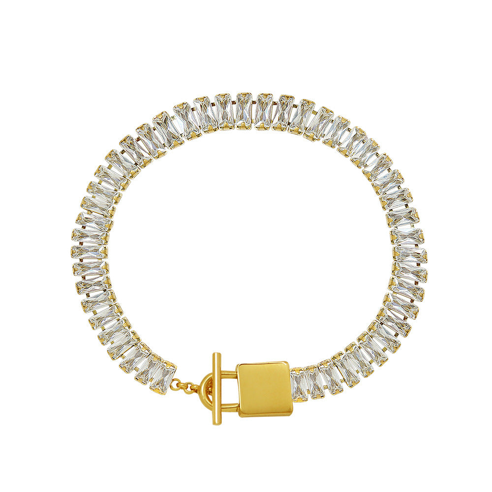 Cold wind light luxury simple lock head OT buckle zircon inlaid bracelet titanium steel plated 18K real gold jewelry 99