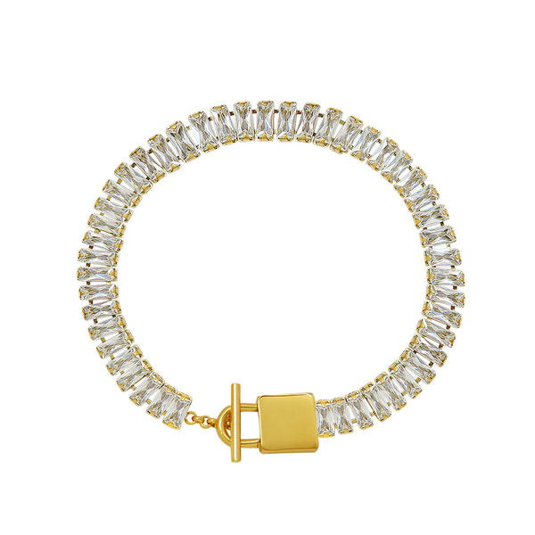 Cold wind light luxury simple lock head OT buckle zircon inlaid bracelet titanium steel plated 18K real gold jewelry 99