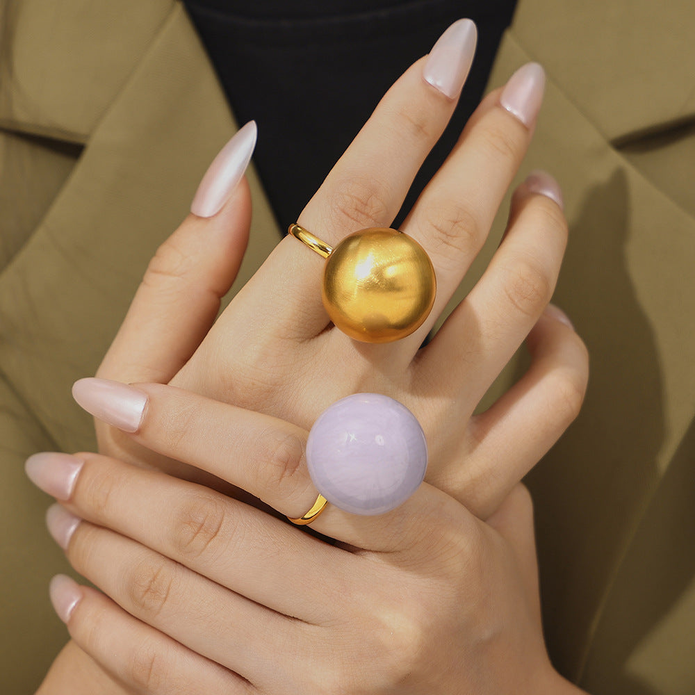 Weight color glaze large ball ring fashionable atmosphere titanium steel plated 18k gold exaggerated opening ring 99