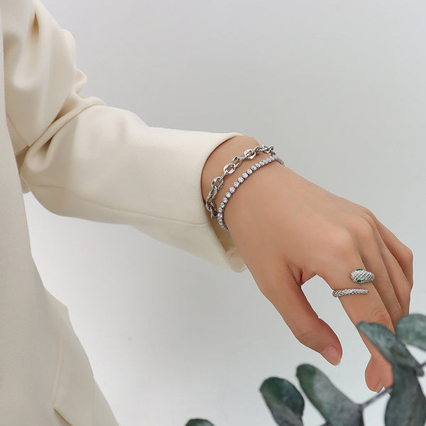 Personalized niche chain Gypsy zircon double-layer titanium steel plated 18K gold bracelet women's fashion pp