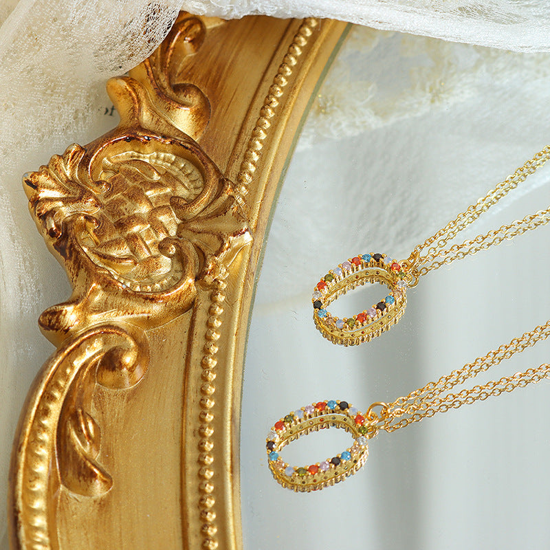 Niche design sense light luxury temperament jewelry copper material inlaid with colorful zircon pendant necklace women