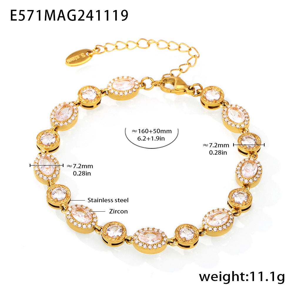 Stainless steel geometric super flash zircon bracelet, high-texture hand-inlaid luxury color-preserving jewelry combination